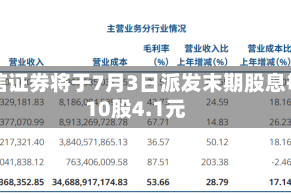 中信证券将于7月3日派发末期股息每10股4.1元