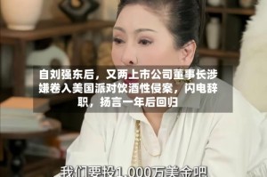 自刘强东后，又两上市公司董事长涉嫌卷入美国派对饮酒性侵案，闪电辞职，扬言一年后回归