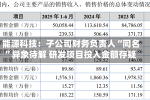 能源科技：子公司财务负责人“同名”异象待解 研发项目投入金额存疑
