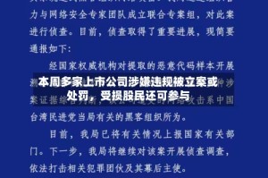 本周多家上市公司涉嫌违规被立案或处罚，受损股民还可参与