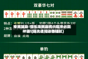 专用辅助:微乐海南麻将小程序必赢神器!(曝光透视必备猫腻)