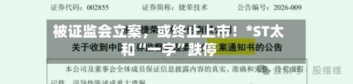 被证监会立案	，或终止上市！*ST太和“一字”跌停-第1张图片
