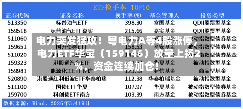 电力突发猛攻！粤电力A等4股涨停，电力ETF华宝（159146）放量上扬2%，资金连续加仓！-第1张图片