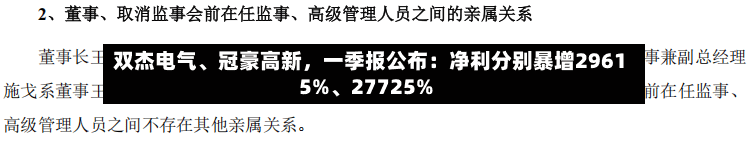 双杰电气	、冠豪高新	，一季报公布：净利分别暴增29615%、27725%-第3张图片