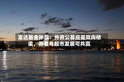富达基金孙晨：外资公募应是双向桥梁	，养老与股市发展可共赢-第2张图片
