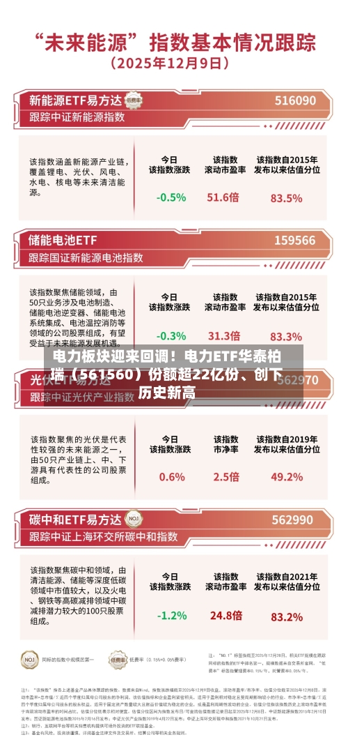 电力板块迎来回调！电力ETF华泰柏瑞（561560）份额超22亿份、创下历史新高-第1张图片