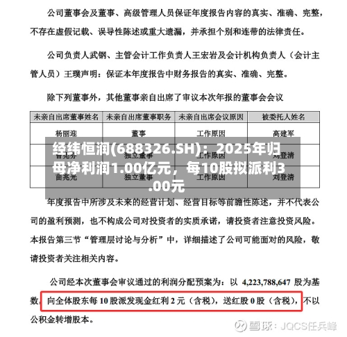 经纬恒润(688326.SH)：2025年归母净利润1.00亿元，每10股拟派利3.00元-第1张图片