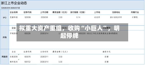 拟重大资产重组	，收购“小巨人	”，明起停牌-第1张图片