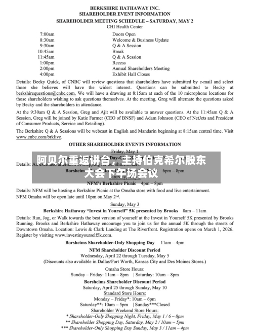 阿贝尔重返讲台，主持伯克希尔股东大会下午场会议-第1张图片