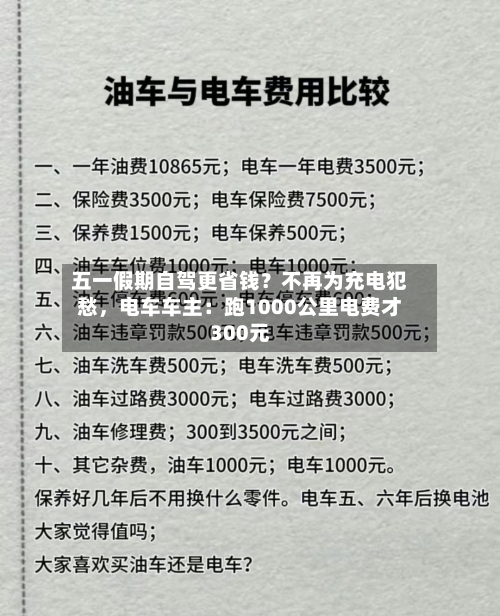 五一假期自驾更省钱？不再为充电犯愁	，电车车主：跑1000公里电费才300元-第1张图片