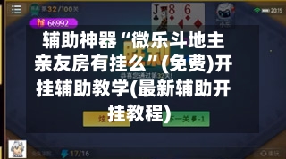 辅助神器“微乐斗地主亲友房有挂么”(免费)开挂辅助教学(最新辅助开挂教程)-第1张图片