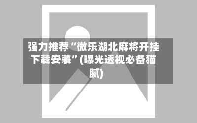 强力推荐“微乐湖北麻将开挂下载安装”(曝光透视必备猫腻)-第2张图片