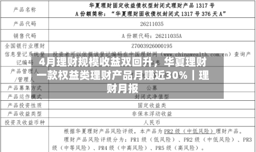 4月理财规模收益双回升，华夏理财一款权益类理财产品月赚近30%｜理财月报-第2张图片